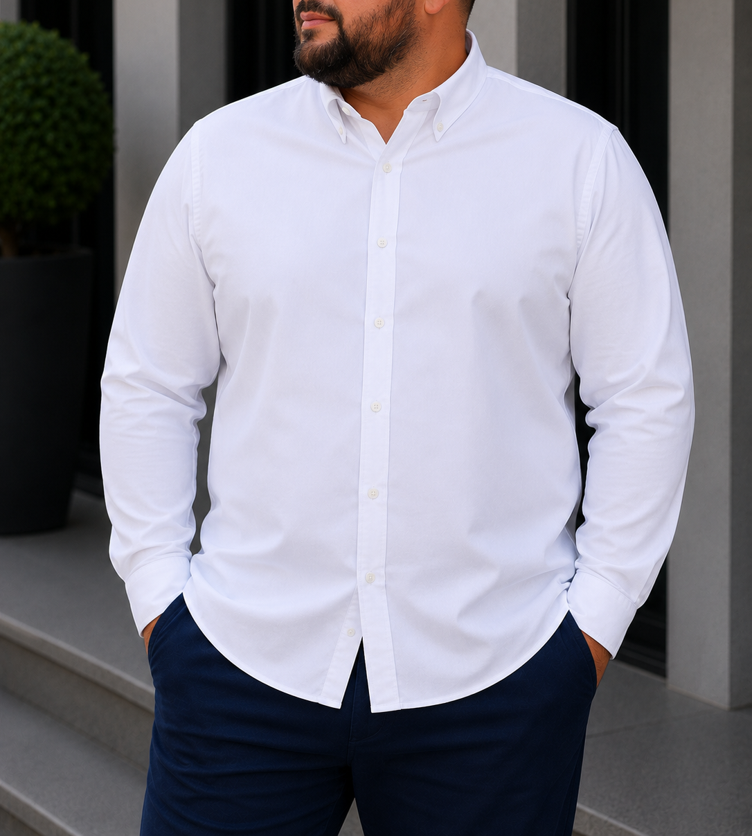 Ανδρικό λευκό κλασικό πουκάμισο Oxford Plus Size CA2524W